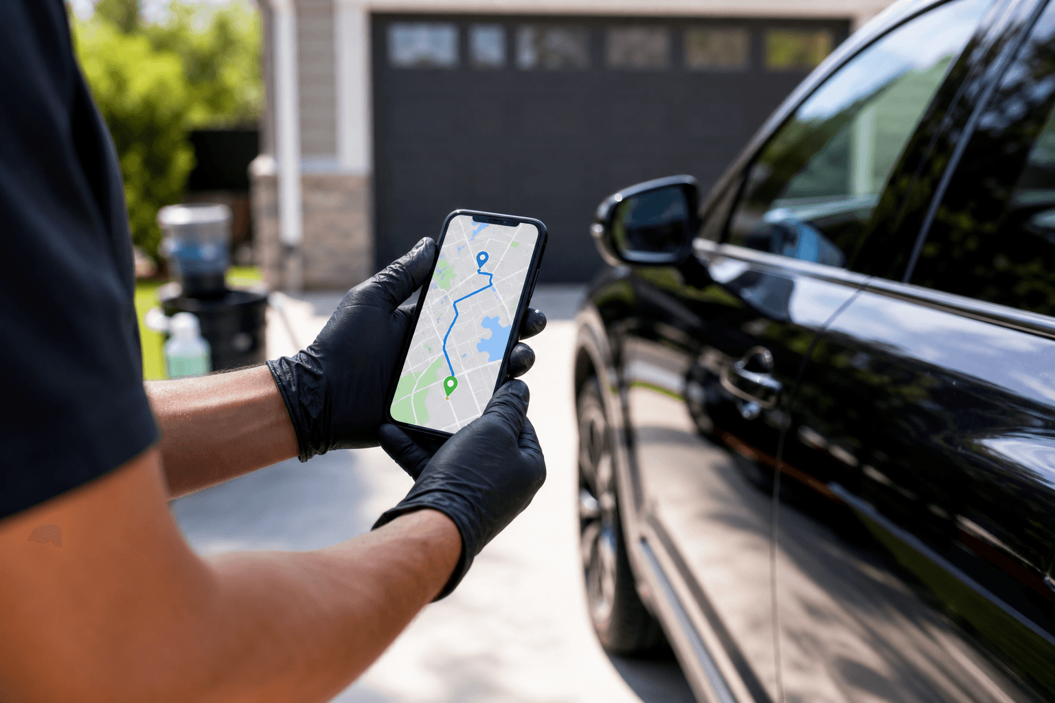 Mobile detailer checking the route to the next job on his phone