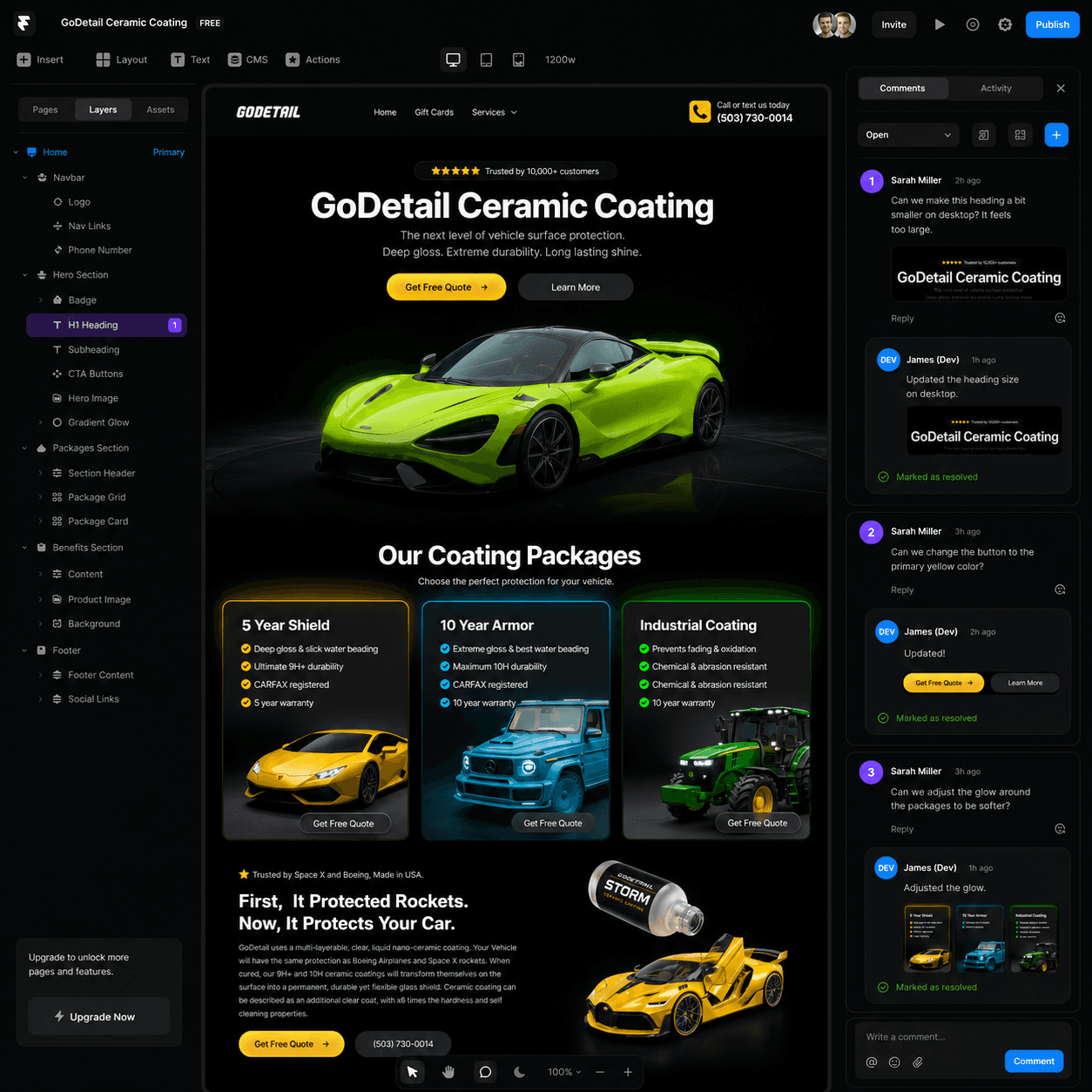 Request changes directly on your website